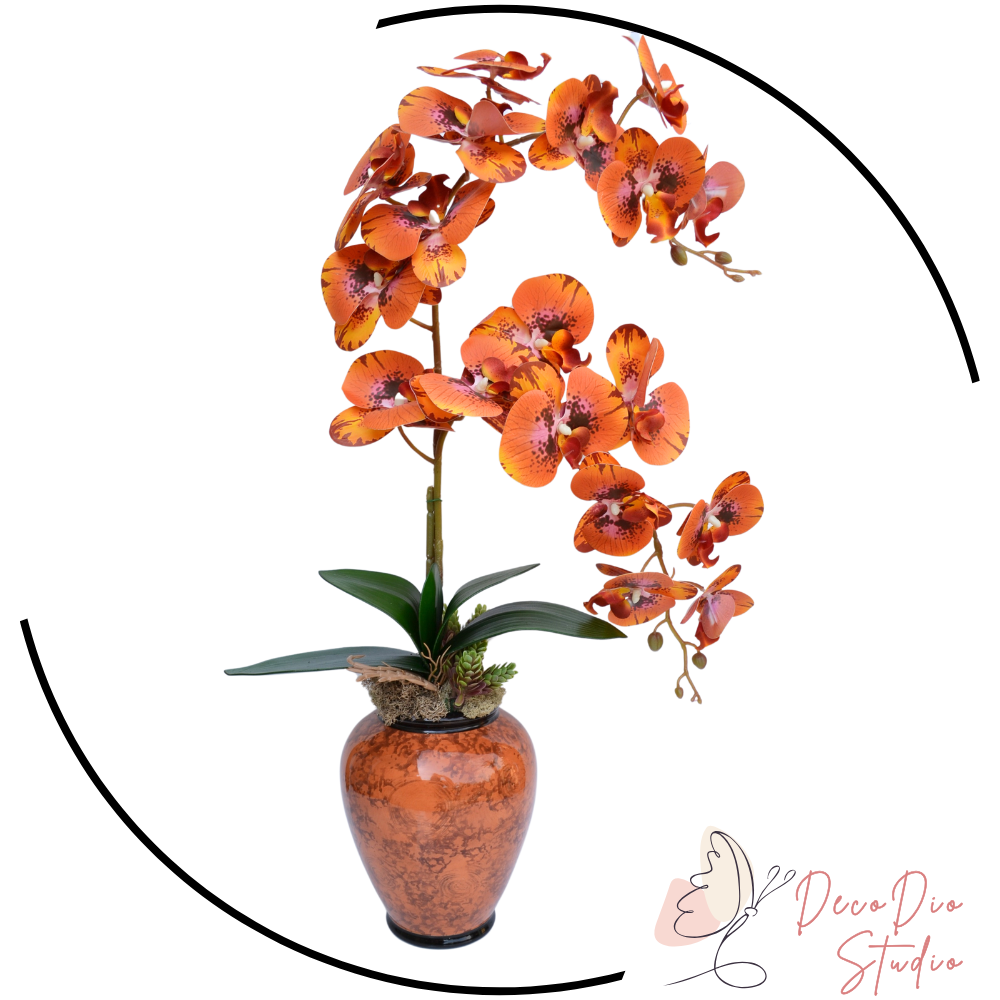 Aranjament floral orhidee artificiala in baza de sticla SARCO 70 CM