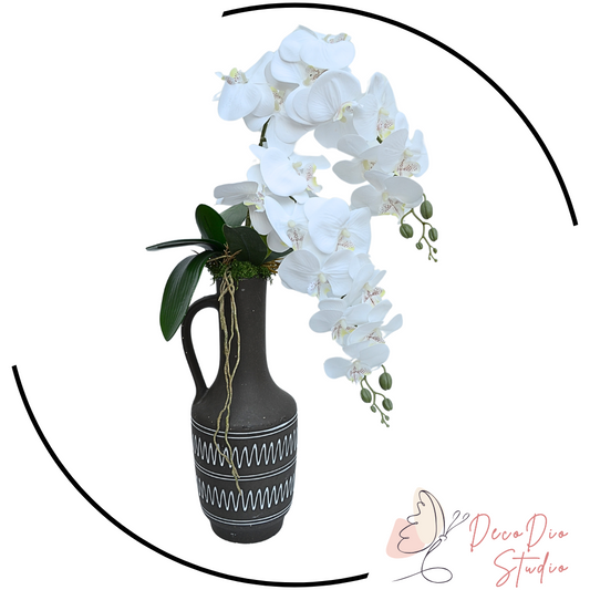 Aranjament orhidee artificala in vaza ceramic neagra KONOS 70cm