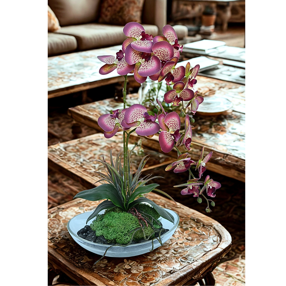 Orhidee tigrata artificiala in ghiveci de sticla BLOSS 60cm