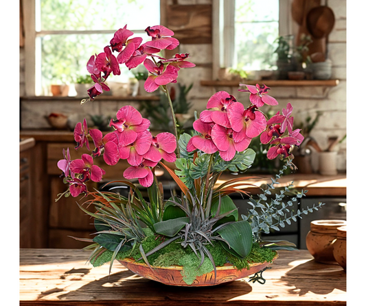 ARANJAMENT ORHIDEE ARTIFICIALA FUXIA 60CM