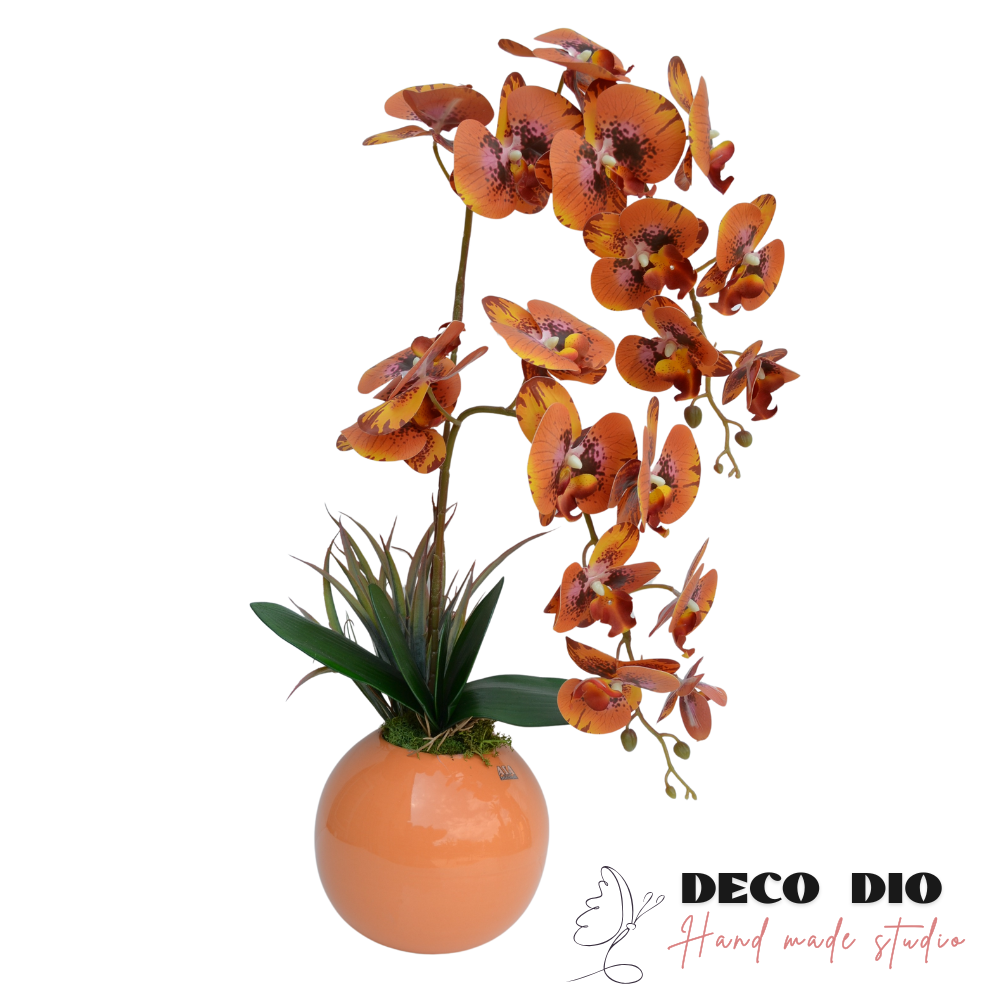 Planta orhidee artificiala in vaza ceramica orange ORTOPAL 70cm