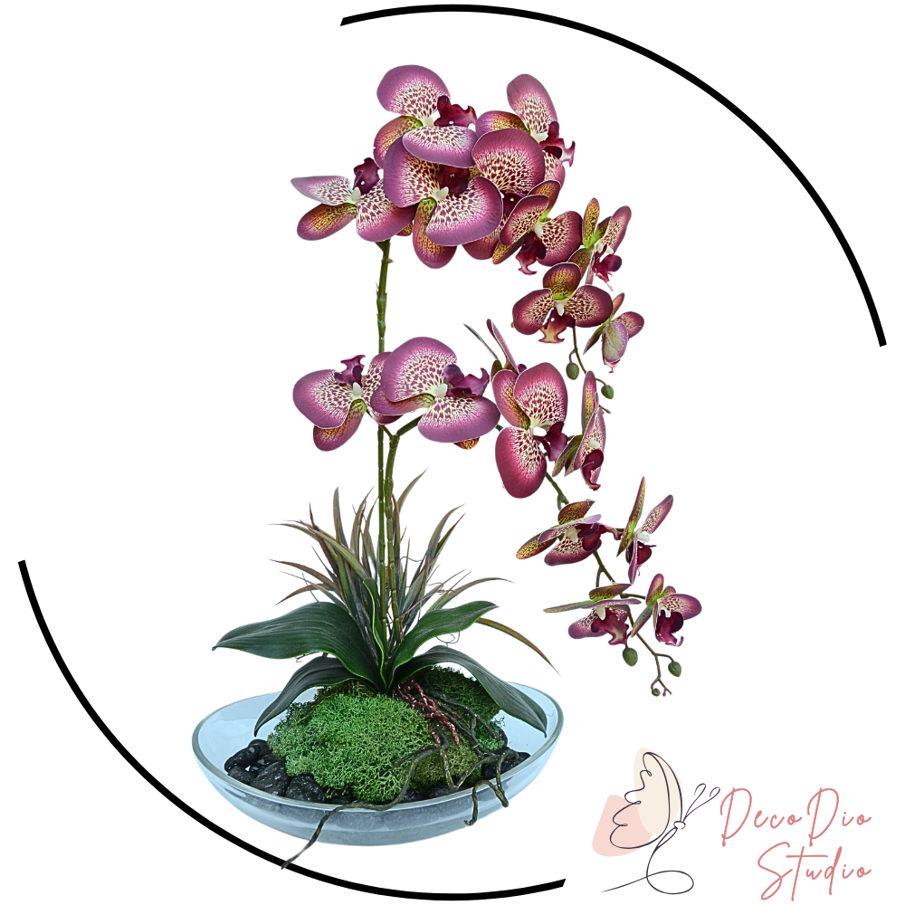 Orhidee tigrata artificiala in ghiveci de sticla BLOSS 60cm