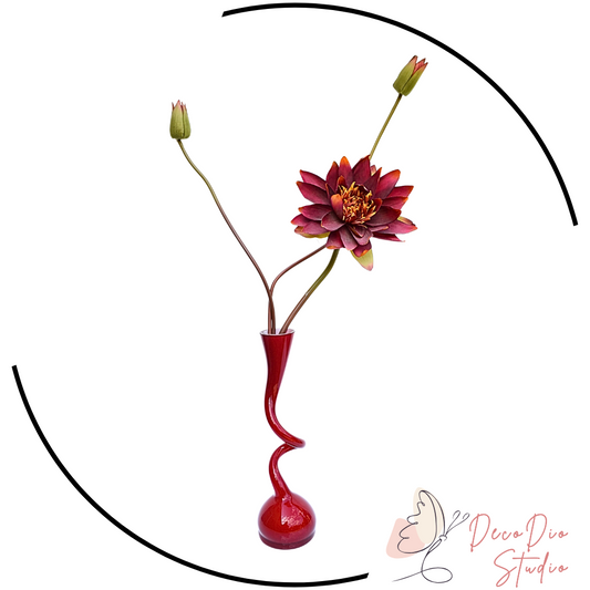 Nufar artificial in vaza de sticla spirala bordo ARKUN 80cm