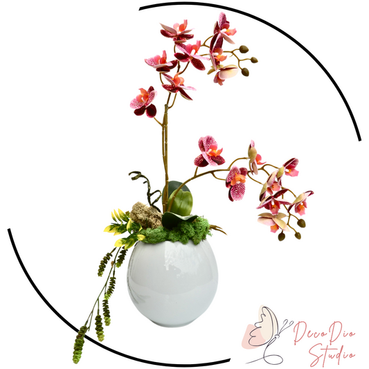 Planta artificiala orhidee tigrata  in vaza ceramica alba SWAN 52 cm