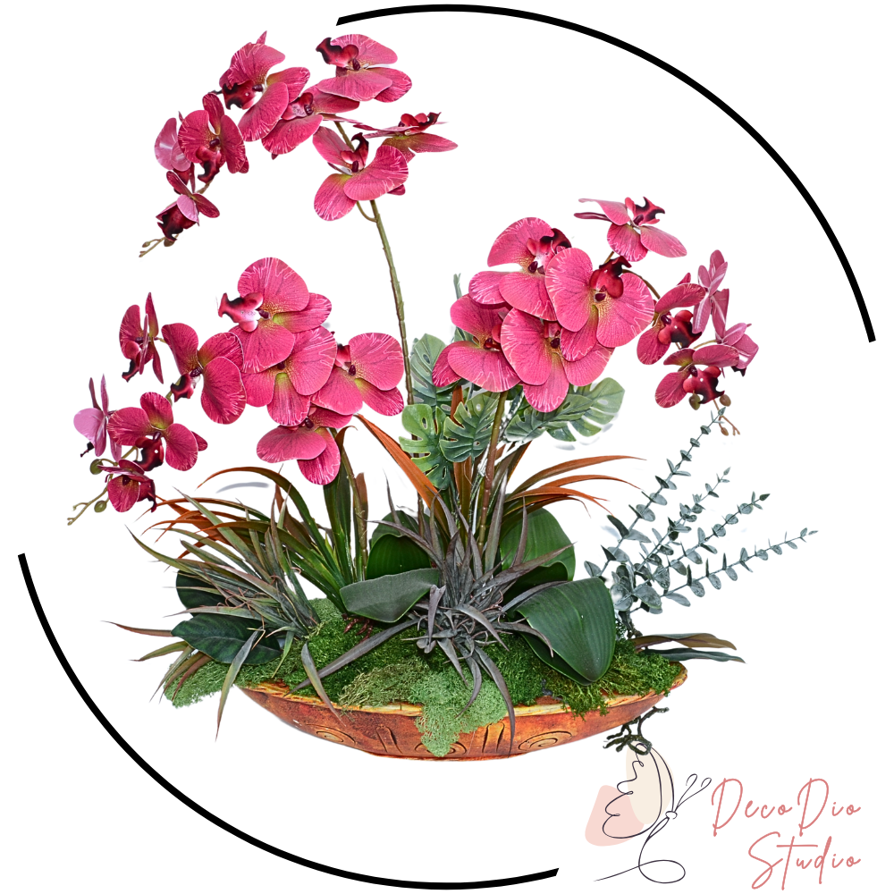 ARANJAMENT ORHIDEE ARTIFICIALA FUXIA 60CM