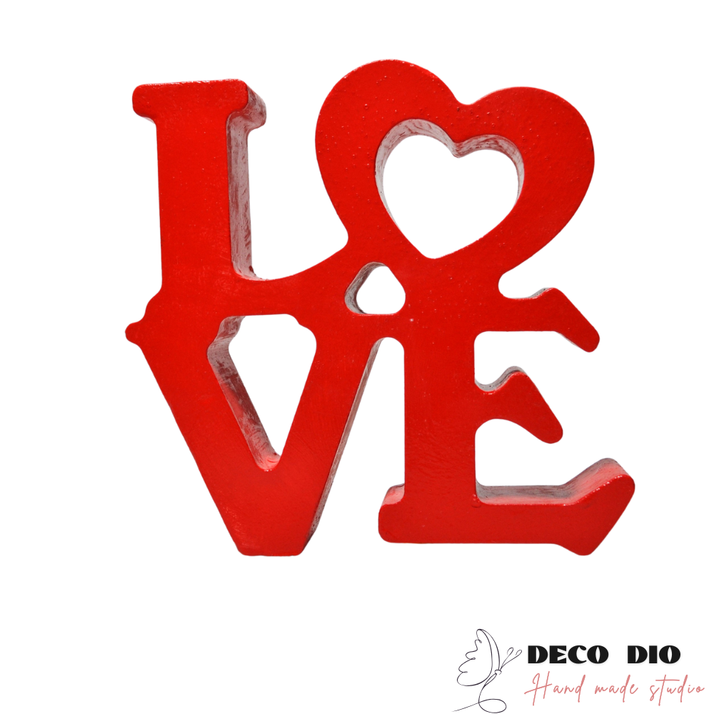 Decor ceramic rosu  LOVE 11 cm X 11 cm  - Deco Dio Studio -