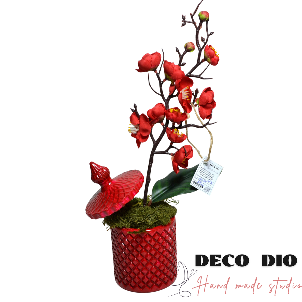 Aranjament flori de cires în vază ceramică cu capac – FARGO - 34cm/9cm