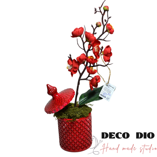 Aranjament flori de cires în vază ceramică cu capac – FARGO - 34cm/9cm