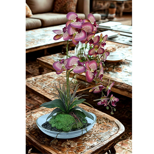 Orhidee tigrata artificiala in ghiveci de sticla BLOSS 60cm