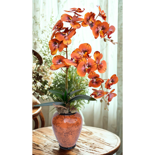 Aranjament floral orhidee artificiala in baza de sticla SARCO 70 CM