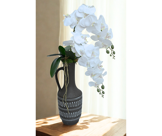 Aranjament orhidee artificala in vaza ceramic neagra KONOS 70cm