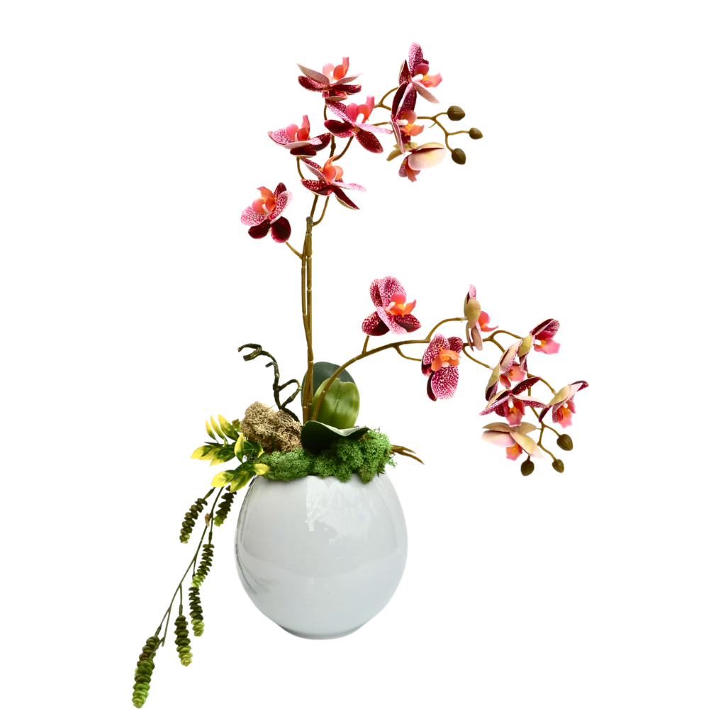 Planta artificiala orhidee tigrata  in vaza ceramica alba SWAN 52 cm