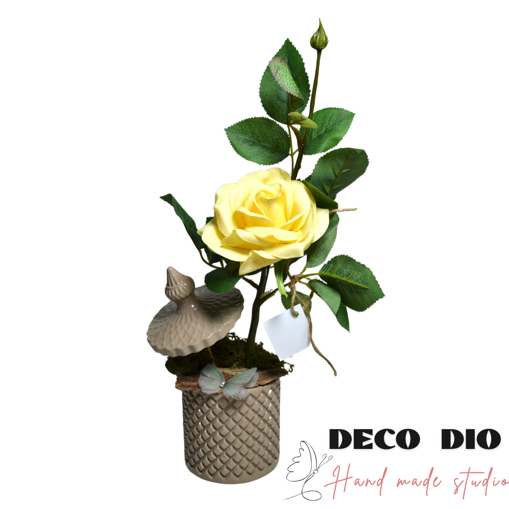 Aranjament trandafir  în vază ceramică cu capac – Gora 34cm/9 cm  - Deco Dio Studio -