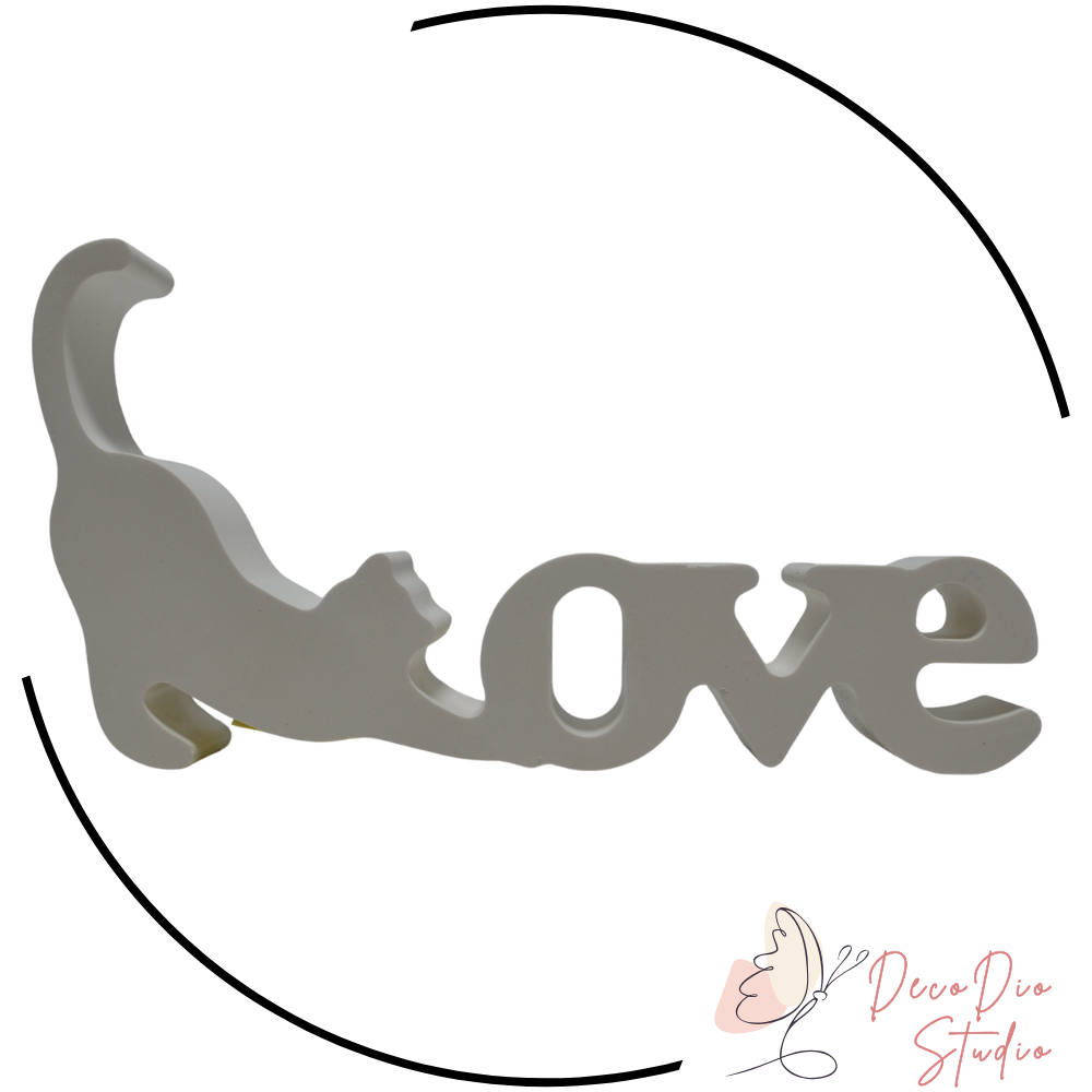 Pisica ceramica jucăușa cu textul „LOVE” - 7cmx13 cm